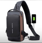 Fashion Men Sling Bag Pack with Lock Waterproof Anti-Theft Chest Bag with USB Charging Port Shoulder Bag Body Backpack with TSA Lock