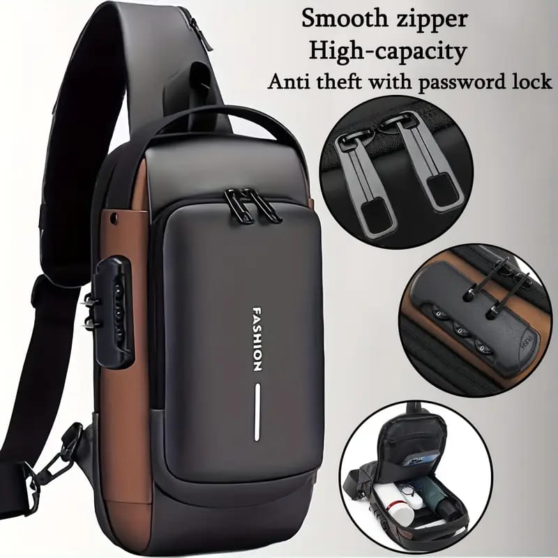 Fashion Men Sling Bag Pack with Lock Waterproof Anti-Theft Chest Bag with USB Charging Port Shoulder Bag Body Backpack with TSA Lock