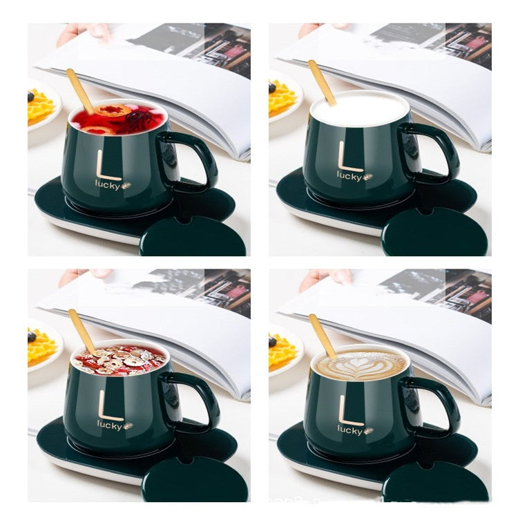 Ceramic Coffee Cup with Automatic Heating Pad | only in green color.