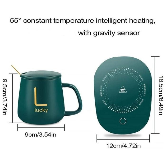 Ceramic Coffee Cup with Automatic Heating Pad | only in green color.
