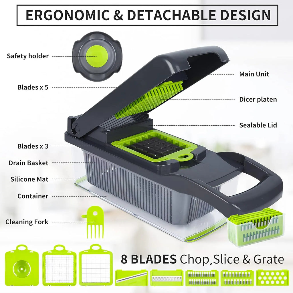 16 in 1 Multifunctional Vegetable Slicer Cutter Shredders Slicer With Basket Fruit Potato Chopper Carrot Grater