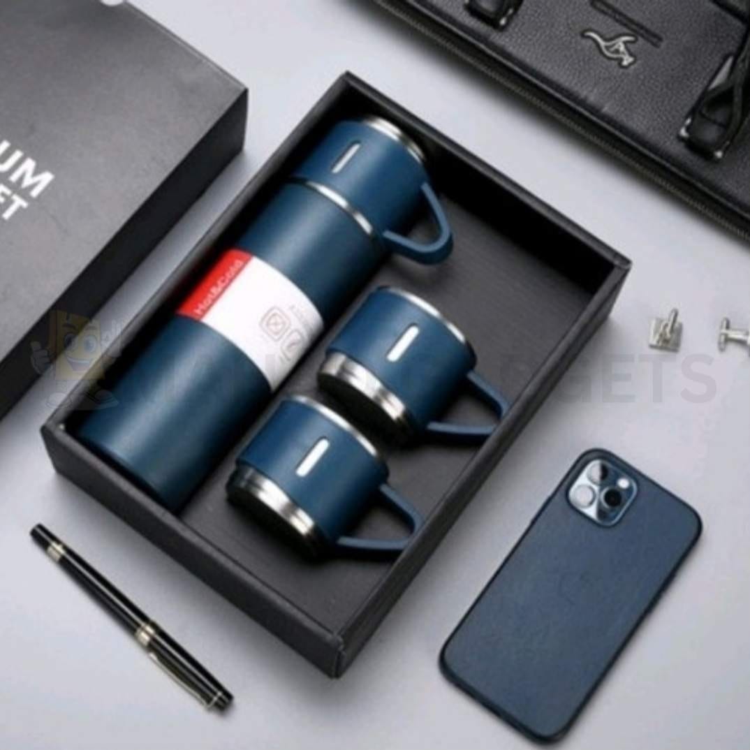 500ml Stainless Steel Vacuum Flask Water Bottle With 2 Extra Cups (160ml) – Thermal Bottle For Hot & Cold Drinks – 3-piece Travel Thermos Set