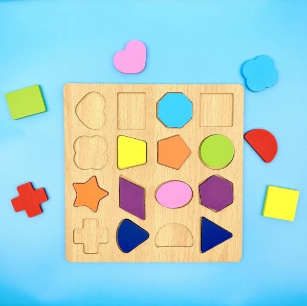 Colorful Geometric Shapes Wooden Cognitive Board Puzzle – Educational Learning Toy For Kids (1–3 Years, Safe & Durable)