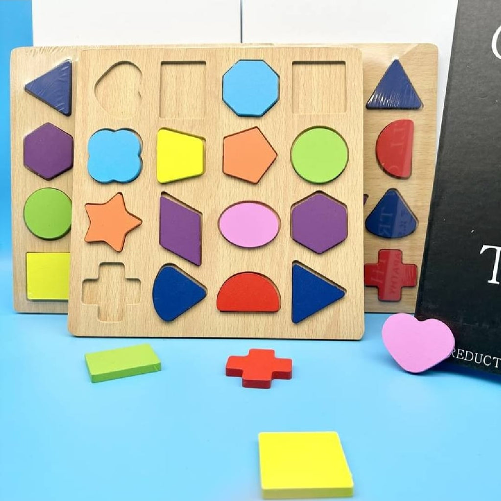 Colorful Geometric Shapes Wooden Cognitive Board Puzzle – Educational Learning Toy For Kids (1–3 Years, Safe & Durable)